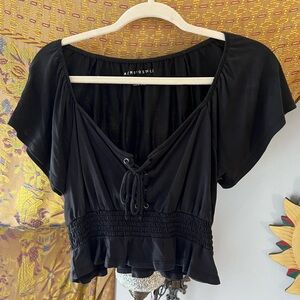 Aeropostale Black Lace-Up Peplum Crop Top